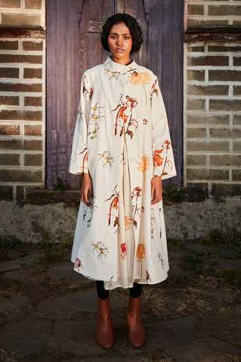 Kharakapas Flora Print Inverted Pleat Midi Dress 