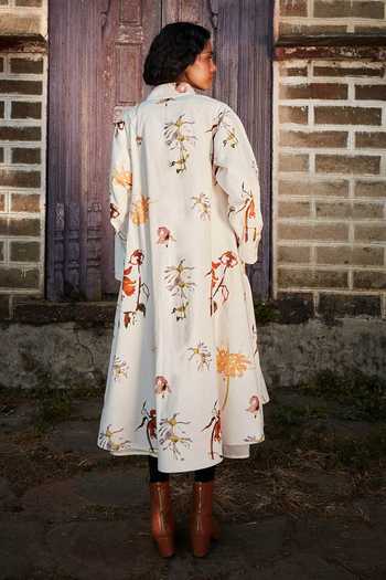 Kharakapas Flora Print Inverted Pleat Midi Dress 