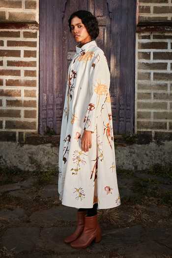 Buy_Kharakapas_White Canvas High Neck Flora Print Inverted Pleat Midi Dress _Online_at_Aza_Fashions