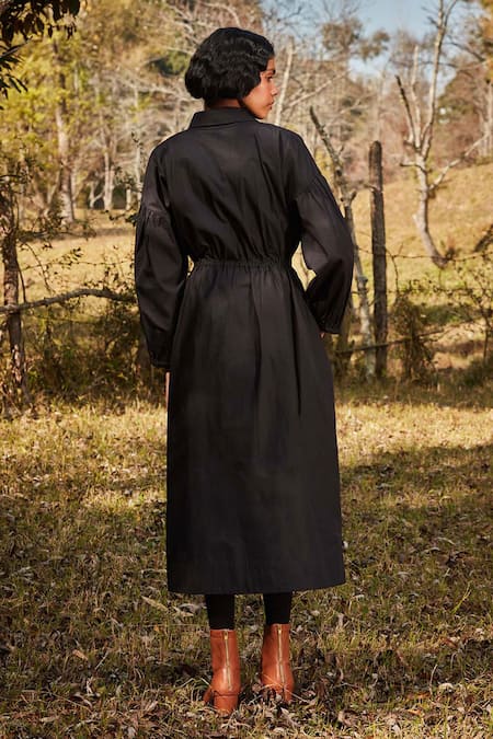 Kharakapas Black Balloon Sleeve Shirt Dress