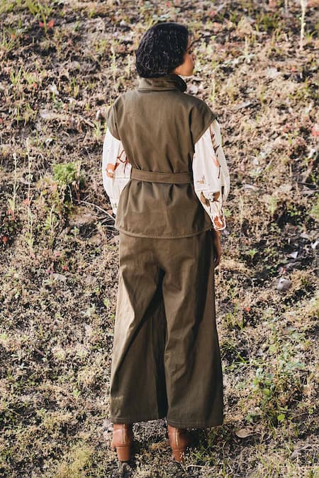 Kharakapas Olive Green High Neck Twill Jacket 