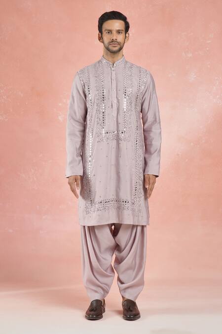 Rng Safawala Purple Muslin, Silk, Cotton Mirrors, Embroidery Cutwork Kurta Set Online at Aza Fashions Rng Safawala_Purple Muslin, Silk, Cotton Mirrors, Embroidery Cutwork Kurta Set_Online_at_Aza_Fashions