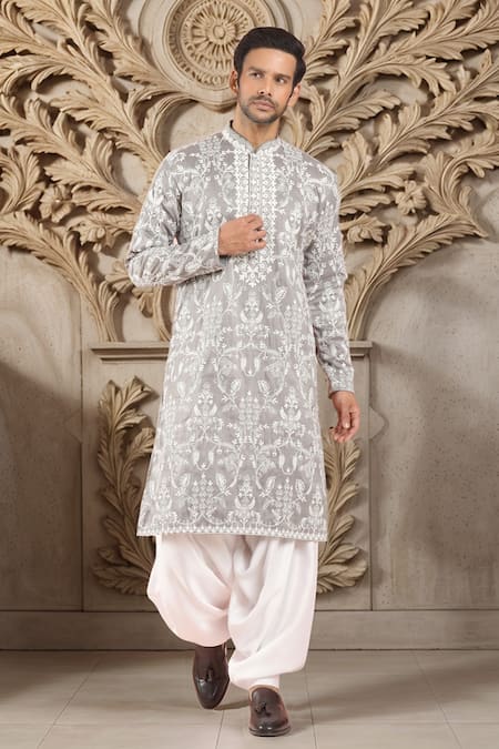 RNG Safawala Floral Dori Embroidered Kurta With Pathani Pant 