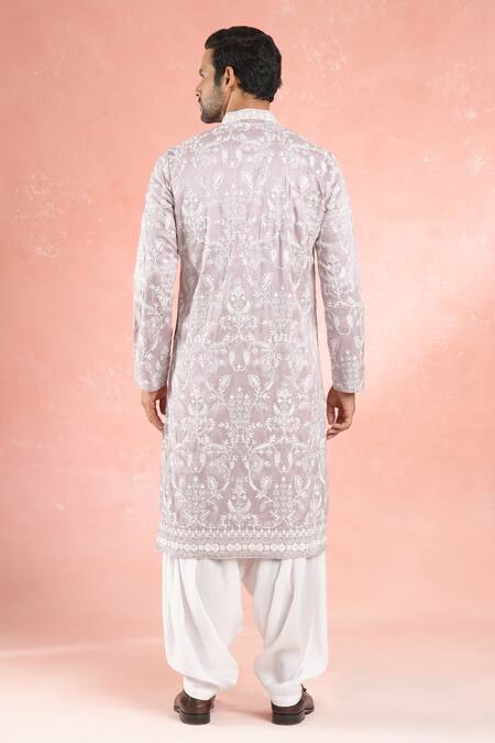 Rng Safawala Gray Muslin, Cotton Diamonds Floral Dori Embroidered Kurta Set 8