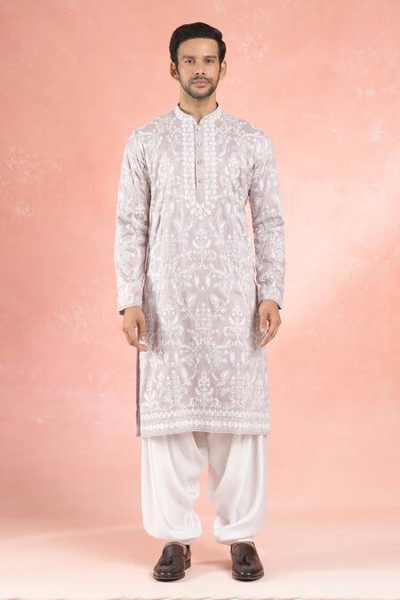 Buy_Rng Safawala_Purple Muslin, Silk Embroidery Lilac Dori Kurta And Pathani Pant_Online_at_Aza_Fashions