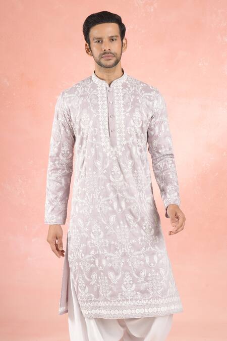 Buy_Rng Safawala_Purple Muslin, Silk Embroidery Lilac Dori Kurta And Pathani Pant
