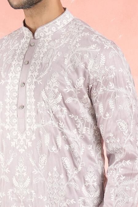 Shop_Rng Safawala_Purple Muslin, Silk Embroidery Lilac Dori Kurta And Pathani Pant