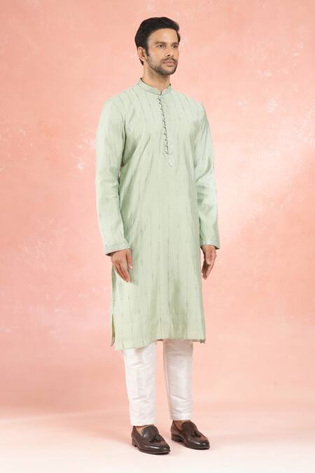 Buy_Rng Safawala_Green Muslin, Silk Sequins Vine Embroidered Kurta Set _Online_at_Aza_Fashions