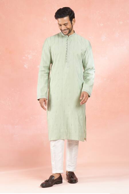 Shop_Rng Safawala_Green Muslin, Silk Sequins Vine Embroidered Kurta Set _Online_at_Aza_Fashions