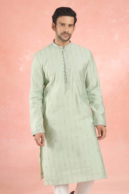 Buy_Rng Safawala_Green Muslin, Silk Sequins Vine Embroidered Kurta Set 