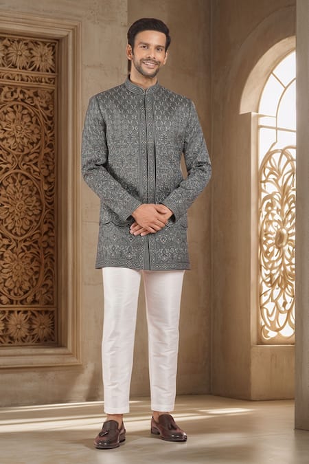 RNG Safawala Gulshan Embroidered Layered Bandhgala With Pant 