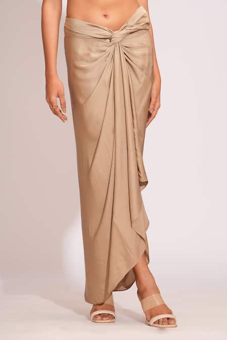 Shruti S Blue Silk, Modal, Satin Beads, Pearls, Embroidered Kurta And Gold Draped Skirt at Aza Fashions Shruti S_Blue Silk, Modal, Satin Beads, Pearls, Embroidered Kurta And Gold Draped Skirt _at_Aza_Fashions