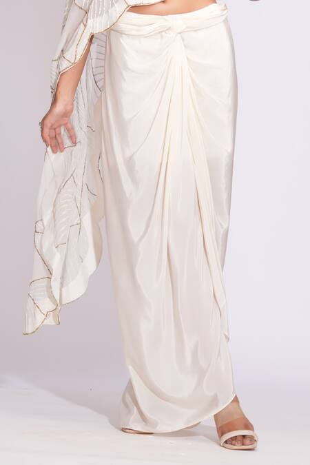 Shop Shruti S Off White Silk, Crepe Sequins Round Neck Upcycled Embroidered Cape And Dhoti Set Online at Aza Fashions Shop_Shruti S_Off White Silk, Crepe Sequins Round Neck Upcycled Embroidered Cape And Dhoti Set _Online_at_Aza_Fashions