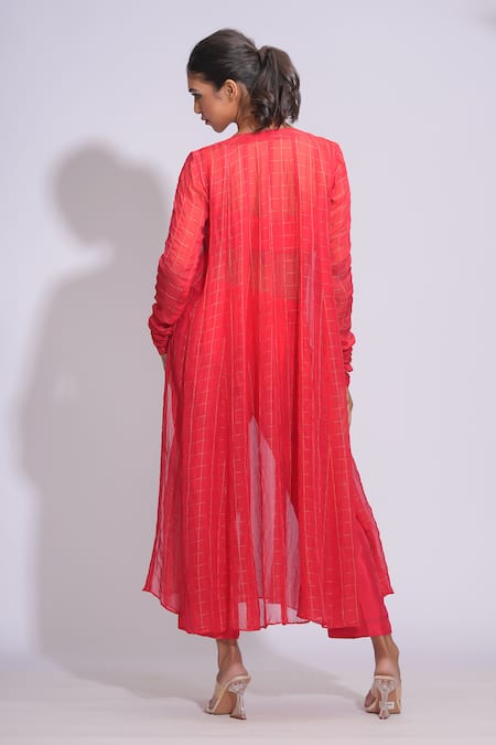 Shop Shruti S Red Silk, Organza Sequins, Embroidery, Zari Square , Keyhole Kurta Set at Aza Fashions Shop_Shruti S_Red Silk, Organza Sequins, Embroidery, Zari Square , Keyhole Kurta Set _at_Aza_Fashions