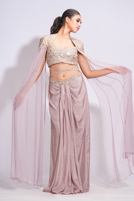 Shruti S Draped Dhoti Skirt With Embroidered Blouse 