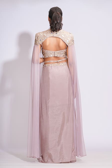 Shop Shruti S Beige Silk, Chiffon Mirrors, Zari, Embroidery Dhoti Skirt And Blouse Set at Aza Fashions Shop_Shruti S_Beige Silk, Chiffon Mirrors, Zari, Embroidery Dhoti Skirt And Blouse Set _at_Aza_Fashions