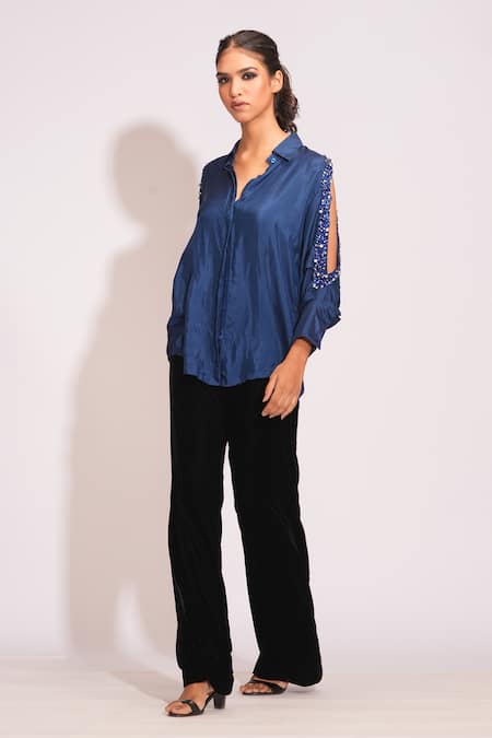 Shruti S Stones Embroidered Collared Shirt 