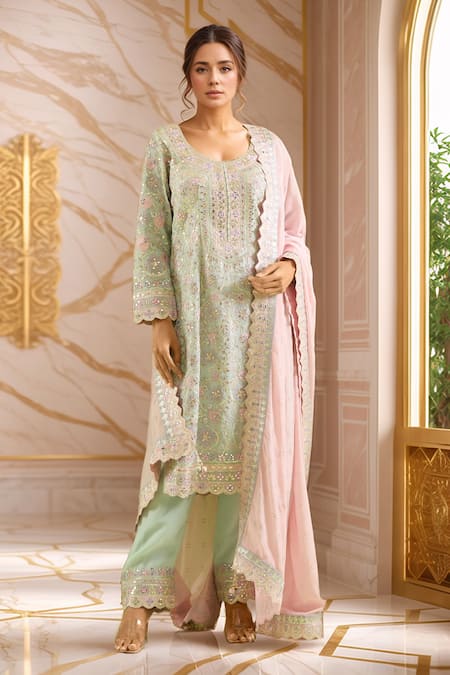 Suhino Mughal Blossom Patch Embroidered Kurta Pant Set 