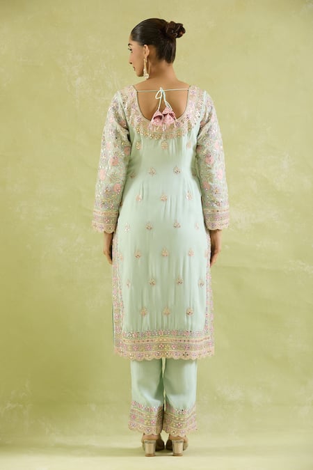 Shop SUHINO Green Organza, Chiffon, Cotton Gota Patti, Embroidery, Blossom Patch Kurta Set at Aza Fashions Shop_SUHINO_Green Organza, Chiffon, Cotton Gota Patti, Embroidery, Blossom Patch Kurta Set _at_Aza_Fashions