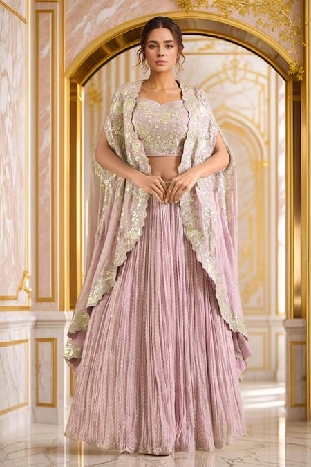 Suhino Gardenia Mirror Embroidered Cape & Lehenga Set 