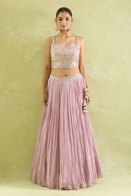 SUHINO_Purple Organza, Cotton Mirrors, Gota Gardenia Embroidered Cape And Lehenga Set_Online_at_Aza_Fashions