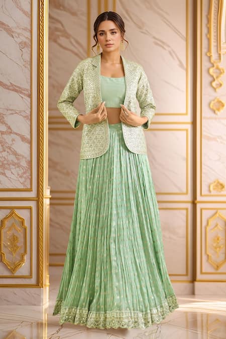 Suhino Florin Zari Mirror Embroidered Blazer Jacket & Lehenga Set 