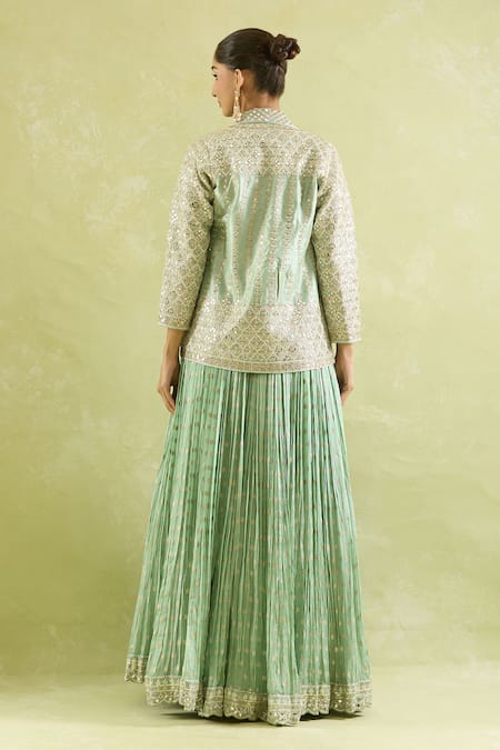 Suhino Aqua Green Zari Mirror Embroidered Lehenga Set 