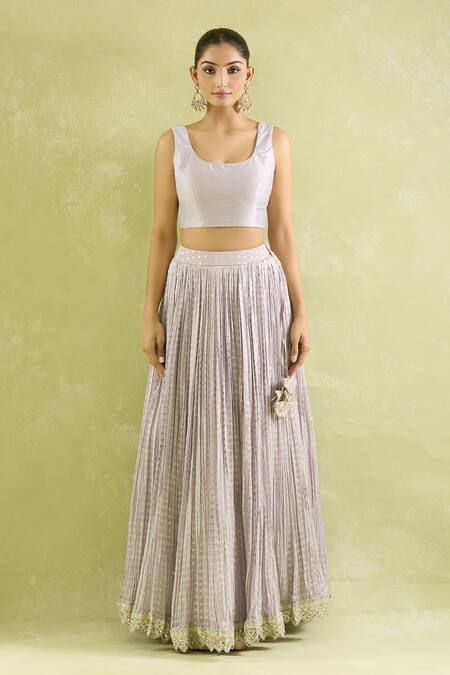 SUHINO_Lavender Organza, Silk, Cotton Zari, Floral Embroidered Blazer And Lehenga Set_Online_at_Aza_Fashions