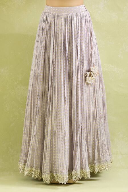 Buy_SUHINO_Lavender Organza, Silk, Cotton Zari, Floral Embroidered Blazer And Lehenga Set