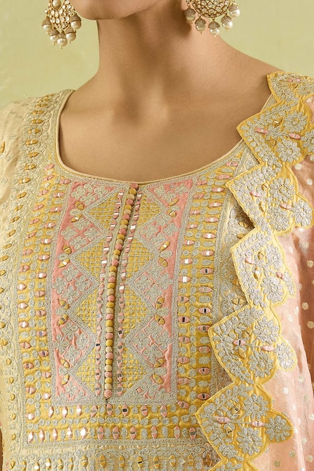Buy SUHINO Yellow Silk, Organza, Chiffon Mirrors, Zari, Embroidery Bloom Art Kurta Set Online at Aza Fashions Buy_SUHINO_Yellow Silk, Organza, Chiffon Mirrors, Zari, Embroidery Bloom Art Kurta Set_Online_at_Aza_Fashions