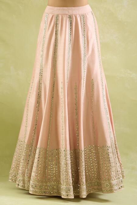 Shop_SUHINO_Peach Silk, Organza Mirrors, Sequins Round Neck And Embroidered Kurta Set _Online_at_Aza_Fashions