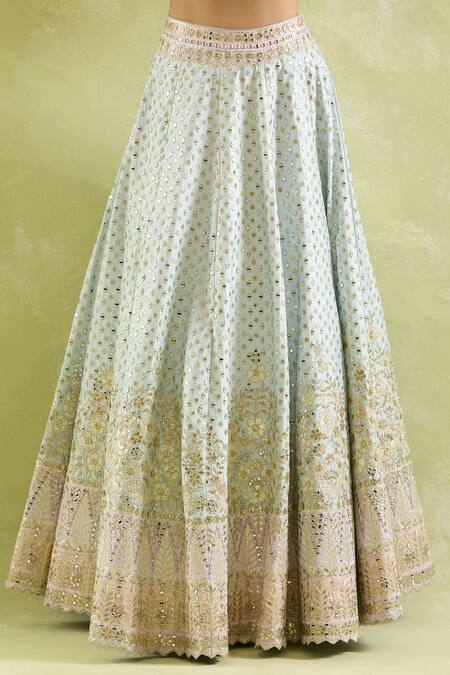 Buy SUHINO Blue Silk, Organza Mirrors, Embroidery Round Neck Resham And Lehenga Set Buy_SUHINO_Blue Silk, Organza Mirrors, Embroidery Round Neck Resham And Lehenga Set