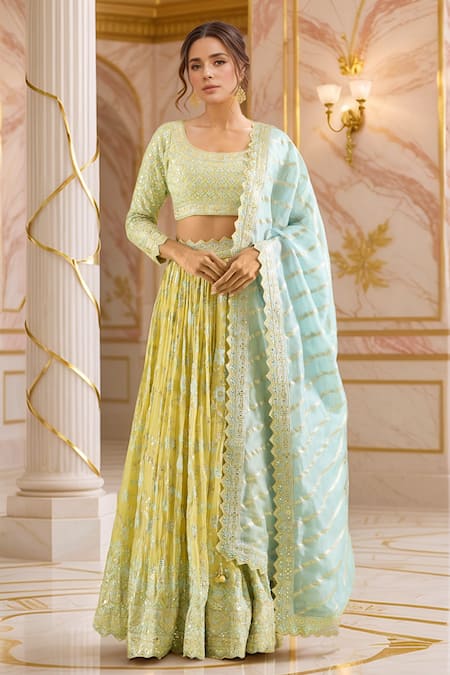 Suhino Resham & Mirror Embroidered Pleated Lehenga Set 