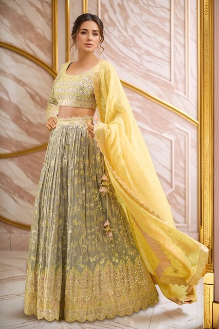 Suhino Resham & Mirror Work Pleated Lehenga Set 