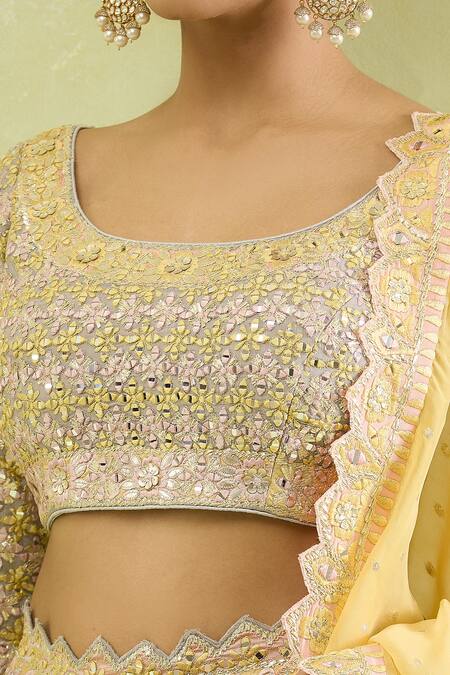 Shop SUHINO Gray Organza, Chiffon Mirrors, Embroidery Round Grey Lehenga Set With Dupatta Online at Aza Fashions Shop_SUHINO_Gray Organza, Chiffon Mirrors, Embroidery Round Grey Lehenga Set With Dupatta _Online_at_Aza_Fashions