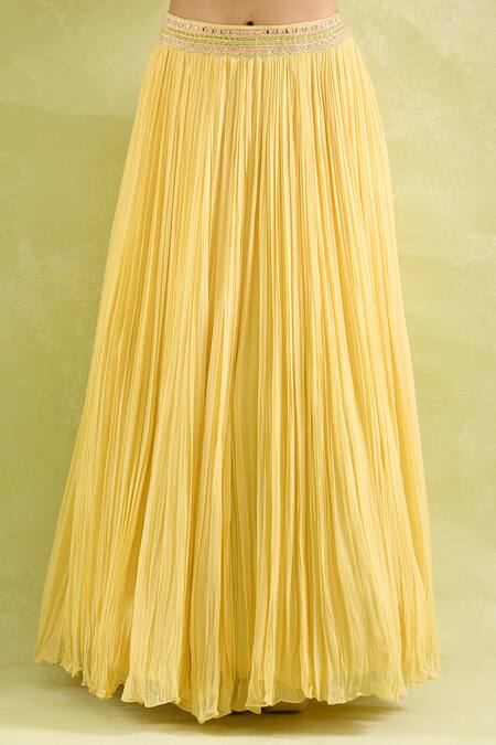 Buy_SUHINO_Yellow Georgette Embroidery, Mirrors Square Neck Resham And Cape Lehenga Set