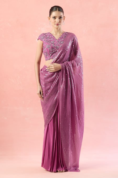 Niamh By Kriti Sequin Pre-Draped Saree With Blouse 