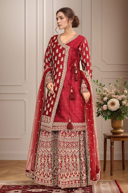 Kalighata Queen Hand Embroidered Angarkha Sharara Set 