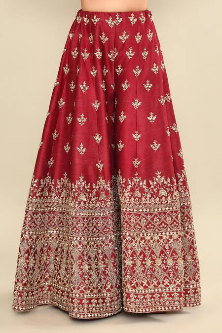 Shop Kalighata Maroon Chanderi Cut Work, Sequins Queen Hand Embroidered Angarkha Sharara Set Shop_Kalighata_Maroon Chanderi Cut Work, Sequins Queen Hand Embroidered Angarkha Sharara Set