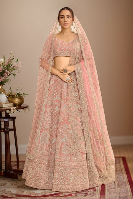 Kalighata Ethnic Motif Embroidered Velvet Bridal Lehenga Set 