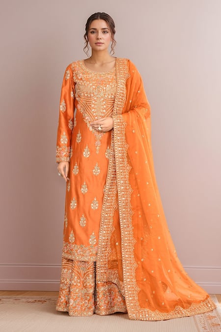 Kalighata Samaya Hand Embroidered Kurta Sharara Set 