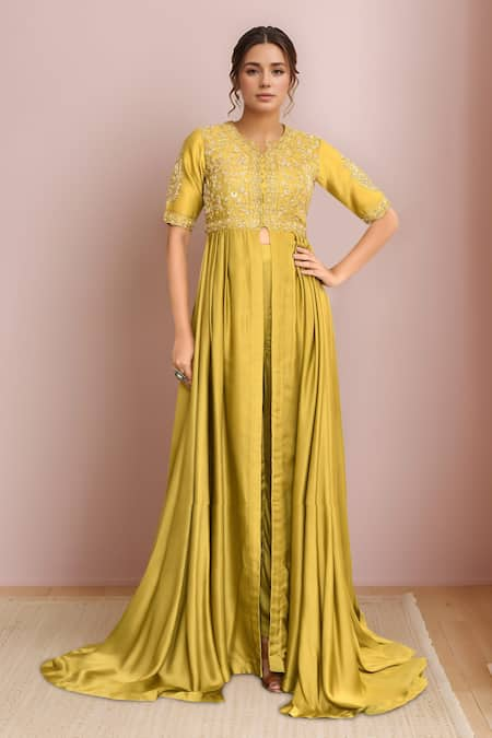 Kalighata Nairobi Hand Embroidered Asymmetric Anarkali With Pant 