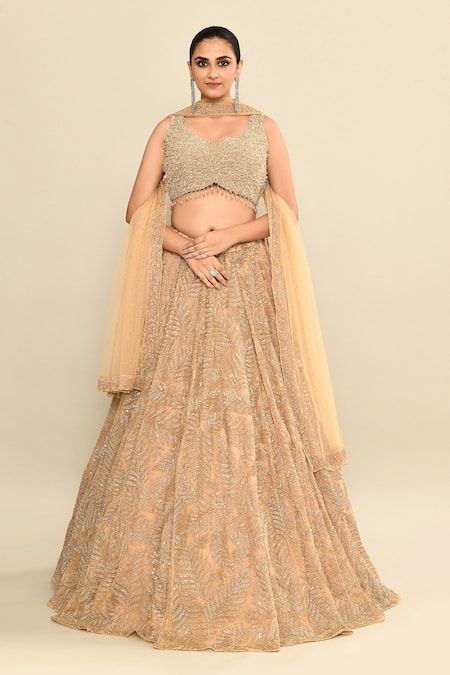 Buy_Kalighata_Gold Organza Cut Work, Sequins, Tassels Hand Embroidered Lehenga Set _Online_at_Aza_Fashions