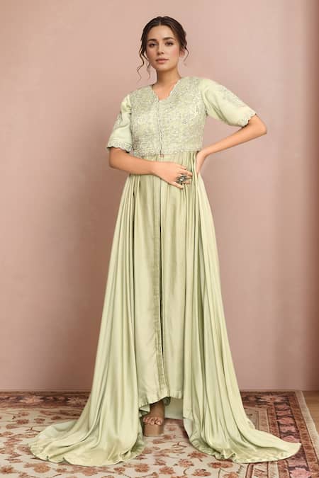 Kalighata Aqua Hand Embroidered Anarkali & Pant Set 