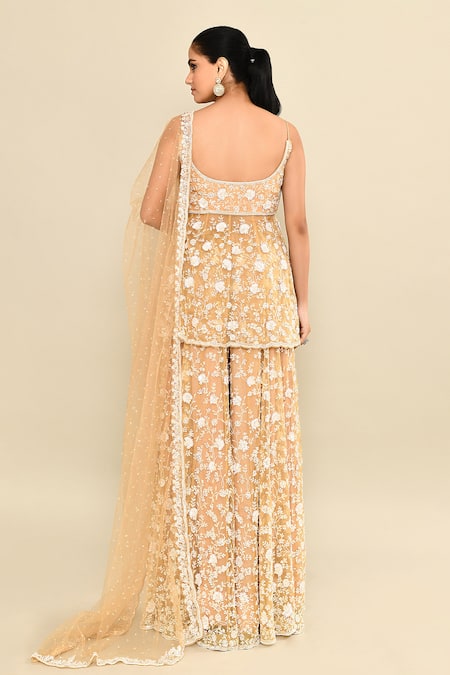 Kalighata Gold Floral Hand Embroidered Peplum Set 