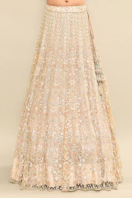 Kalighata_Gray Net Sequins, Cut Work, Embroidery Sweetheart Floral Bridal Lehenga Set _at_Aza_Fashions