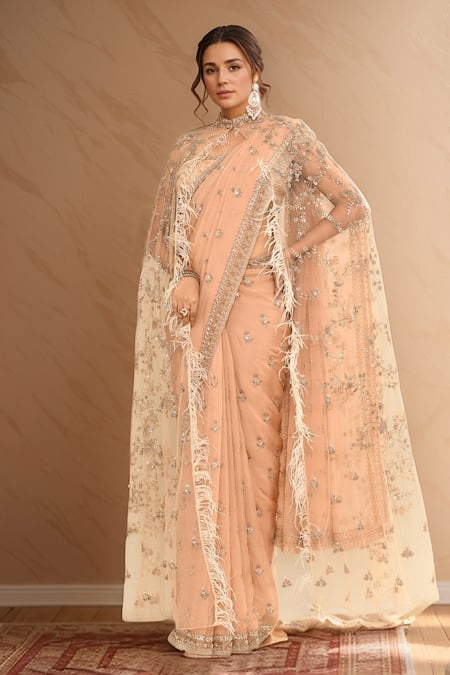 Kalighata Floral Embroidered Saree & Cape Set 