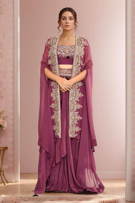 Kalighata Montana Embroidered Waist Draped Skirt Set With Cape 