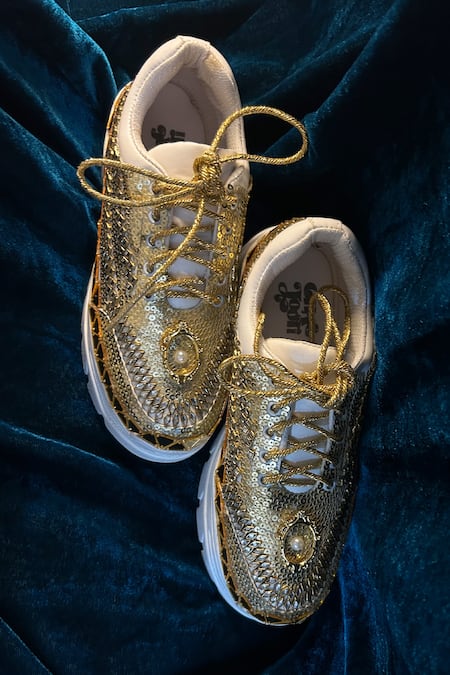 Chal Jooti Gold Goddess Sequin Embellished Sneakers Online at Aza Fashions Chal Jooti_Gold Goddess Sequin Embellished Sneakers _Online_at_Aza_Fashions
