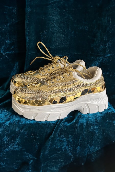 Shop Chal Jooti Gold Goddess Sequin Embellished Sneakers Online at Aza Fashions Shop_Chal Jooti_Gold Goddess Sequin Embellished Sneakers _Online_at_Aza_Fashions